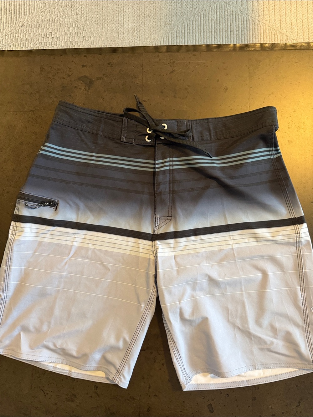 Burnside Black and Light Gray Ombre Stripe Swim Shorts